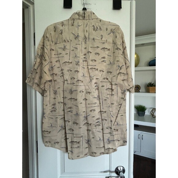 Woolrich Mens Medium Short Sleeve Button Up Shirt Fish Pattern 100% Cotton - Picture 2 of 5